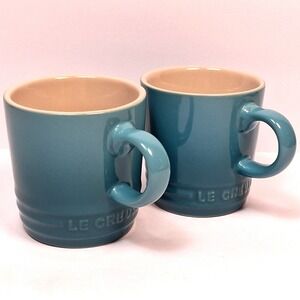Le Creuset Caribbean Blue Espresso Mugs 3oz 100ml Set of 2 Stoneware NEW